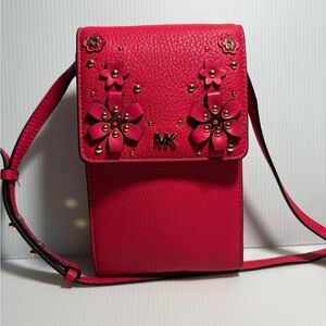 Michael Kors Hot Pink Floral Appliqué Crossbody Phone Bag